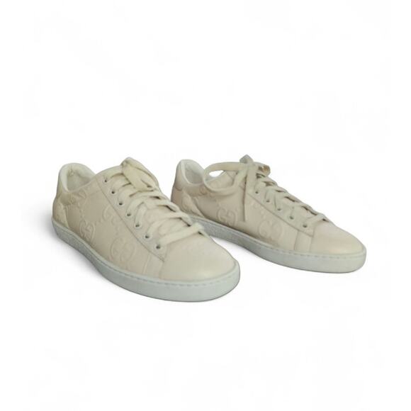 Gucci Ace Low Top Cream GG Embossed Logo Men's Size 38 with Box - Picture 3 of 11
